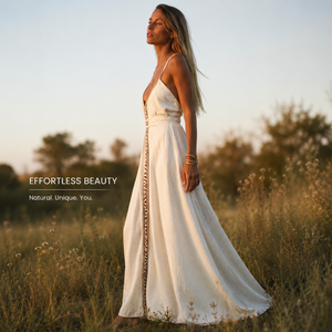 Robe longue en coton tissé à taille naturelle |   Robe d'été décontractée légère pour femme, style bohème, sans manches, col en V, coupe trapèze, idéale pour la plage et les festivals - Product Image 5