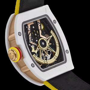 A 3A Factory Sweet and Cool Style Skeletonized Mechanical <b>Watch</b> <b>skeleton</b> case with Yellow Rubber Strap Trendy Wristwatch - Product Image 4