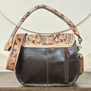 Nouveau sac à bandoulière en cuir de vachette véritable de style occidental, fait main, avec fermeture à boucle, grande capacité, pour femmes - Product Image 6