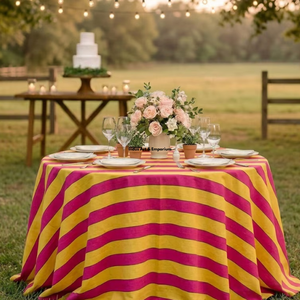 Striped Pink Yellow Rectangular <b>Tablecloth</b> <b>Linen</b> Cotton Washable Simple Style Home Dining Cover - Product Image 3