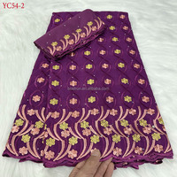YC54 Tissu en dentelle suisse Lafaya, dernière collection de tissus brodés nigériens, 100% coton africain, style Dubaï pour robe de soirée, 7 yards