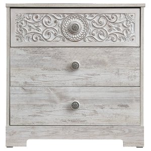 Mesita de Noche Rústica de Madera con Tapa Tallada, 3 Cajones, Acabado Antiguo, Muebles para Dormitorio - Product Image 5