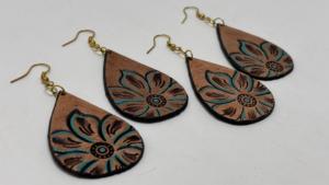 Conifer Women's Handmade Artisan Hand <b>Tool</b> Teardrop Floral Boho Western Dangle Earrings - Product Image 5