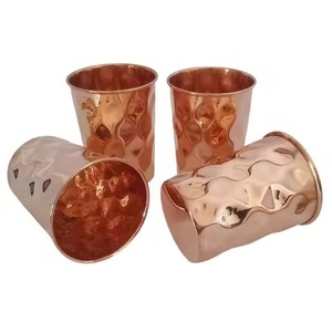 <b>Copper</b> Glass Set of 4 Wave Pattern Hammered Water Tumblers 300ml for Family Dining & Kitchen <b>Utensils</b> <b>Copper</b> Glass - Product Image 1