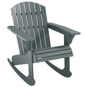 Sedia a dondolo da esterno in legno grigio con schienale a ventaglio e seduta a doghe per sedersi intorno al braciere - Product Image 1