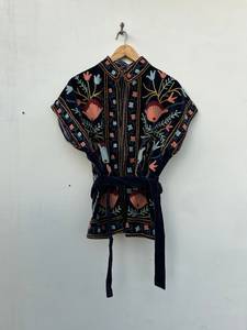 Black Embroidered Suzani Velvet Short Jacket Statement Outerwear Coat Velvet Blazer Unisex Jacket Gift For <b>Wife</b> Bridal Jackets - Product Image 3