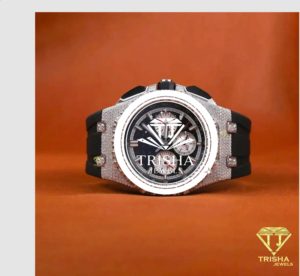 Montre chronographe de luxe Hip Hop avec pierres en moissanite VVS, cadran noir et bracelet en caoutchouc haut de gamme - Product Image 1