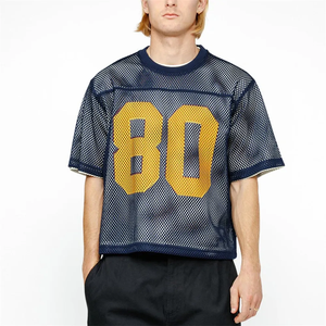 Crew Neck Screen Print Streetwear Boxy Fit Mesh Jersey <b>Tshirt</b> Custom Ribbed Neckline Loose <b>Polyester</b> T Shirt for Men - Product Image 1