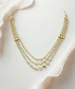 Elegante Collar de Triple Capa con Cuentas Doradas para Mujer, Joyería Tradicional de Cadena de Múltiples Hilos para Bodas, Fiestas y Eventos Festivos - Product Image 2