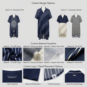 Women's Navy Blue Tie Dyed Striped Crew Neck <b>High</b> <b>Waist</b> 100% Cotton Quick Dry Swimwear 2 Piece Set Regular Fit Front - Product Image 4