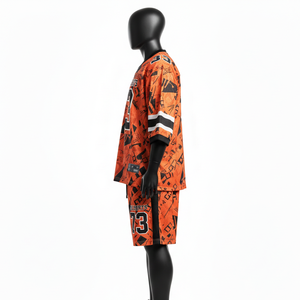 Ensemble short et maillot de football pour homme, haute qualité, polyester mesh, anti-transpiration, style panneau orange, logo personnalisé. - Product Image 3