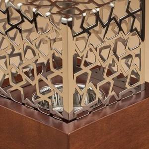 Brûleur d'encens de luxe en métal argenté avec découpe géométrique en forme d'étoile, support en maille pour Oud, base en bois foncé avec pieds décoratifs - Product Image 3