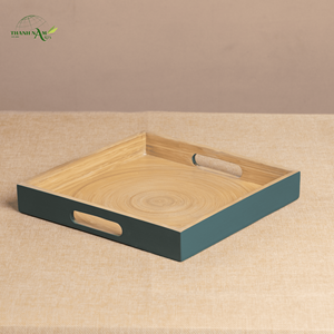 Plateau en bambou fait à la main, écologique, recyclable, plateau de service pour fruits avec poignées, organisateur décoratif, OEM personnalisé - Product Image 1