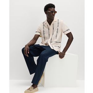 Camisa de Manga Corta Bordada de Algodón Premium para Hombre, Estilo Casual y Elegante para Verano, Playa y Vacaciones - Product Image 3