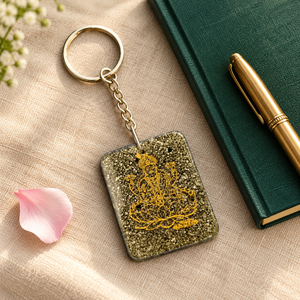 Llavero de ágata y pirita chapado en oro con colgante cuadrado de Radha Krishna, amuleto para bolso, ideal para regalo y decoración - Product Image 6