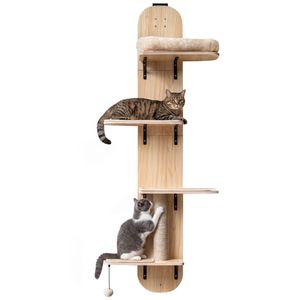 Albero per Gatti Beige a 5 Livelli, 4 Piani Regolabili in Altezza, Senza Foratura, Adatto per Appartamenti, Solido e Resistente ai Graffi - Product Image 2