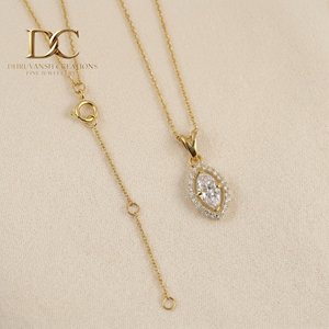 IGI Certified Jewelry for Women's 14KT <b>Solid</b> Yellow <b>Gold</b> Lab Grown Diamond Round Marquise Brilliant Cut <b>Pendant</b> Necklace - Product Image 4