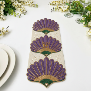 Gold Floral Vine Beaded Modern Customizable <b>Table</b> <b>Runner</b> Handcrafted Luxury Embellished Dining <b>Table</b> Event Decor Wholesale OEM - Product Image 2