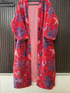 Robe en velours rouge imprimé pour femmes, manches longues, longueur complète, décontractée, été, douce, en peluche, motif animal, kimono, vêtements de nuit - Product Image 4