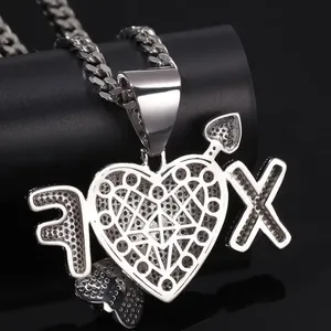 Collar con Colgante Religioso de Corazón y Cruz de Moissanita con Efecto Hielo, Chapado en Rodio, Plata, Circonita Cúbica, Joyería para Regalo - Product Image 3