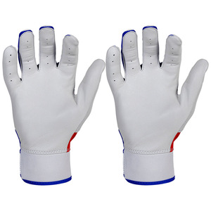 Baseball Batting <b>Gloves</b> White <b>Red</b> Blue Leather Breathable Flexible Grip Secure Fit Adjustable Wrist OEM Factory - Product Image 3