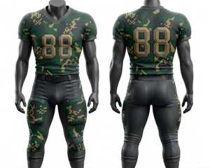 Uniforme de football américain personnalisé, camouflage vert or, maillot sublimé et pantalon rembourré, vêtements de sport ajustés pour hommes, toutes saisons - Product Image 1