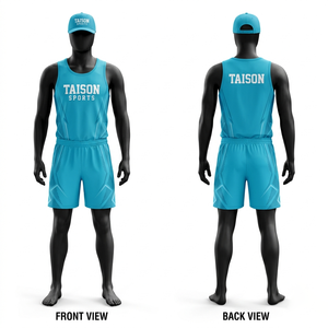 Uniforme de beach-volley en polyester premium 180 GSM, design à panneaux bleu ciel, sans manches, logo personnalisé par sublimation - Product Image 6