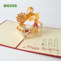 ANN HANDICRAFT BG058 Carte de vœux d'anniversaire 3D pop-up artisanale en papier, motif Danse du Lion traditionnelle vietnamienne unique, finition mate UV
