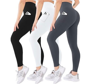 High Waist Seamless Leggings With Invisible Pocket Solid Color Full Length Sporty Yoga Pants Stretch Breathable Compression Fit - Product Image 5