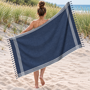 Serviettes de plage à rayures teintes en fil, nouveau style, très demandées, avec pompons, meilleur design, exportateur en Inde, serviette de plage Fouta. - Product Image 5
