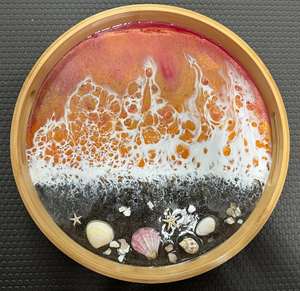 Plateau de service en bois et résine époxy fait main de haute qualité pour restaurant, petit-déjeuner, thé, jus, avec poignée en métal - Product Image 4