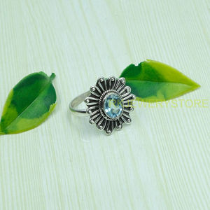 แหวนบลูโทแพซคุณภาพสูงธรรมชาติ แหวนเงินแท้ 925 แหวนพลอยสีน้ำเงิน แหวนประดับเพชรพลอย แหวนบลูโทแพซ ของขวัญเครื่องประดับ - Product Image 2