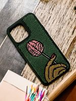 Étui de téléphone fait main en point de croix, œufs de Pâques, lapins, toile bleue et blanche, cadeau artisanal