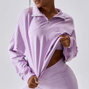 Sudadera Oversize de Mujer con Cremallera de Cierre Parcial, Manga Larga, para Fitness, Entrenamiento, Yoga, Ropa Deportiva Casual, Top Azul - Product Image 6