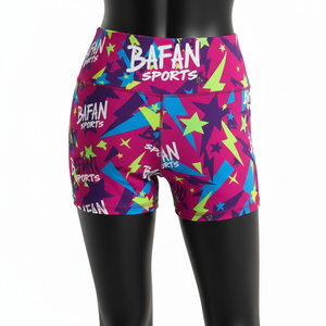 Shorty en polyester et élasthanne premium 230 GSM, imprimé étoiles multicolores, doux, extensible, logo sublimé - Product Image 2