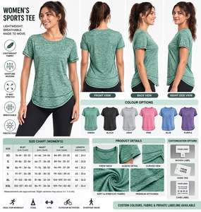 T-shirt de sport à manches courtes pour femme, coupe classique, col rond, évacuation de l'humidité, respirant, séchage rapide, extensible dans les 4 sens - Product Image 6