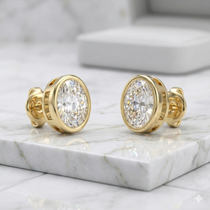 Pendientes de Diamantes Ovalados de 1.00CTW con Engaste de Bisel, Oro, Cultivados en Laboratorio, Color E-F, Joyería Minimalista Solitaria para Mujer, Par - Product Image 1