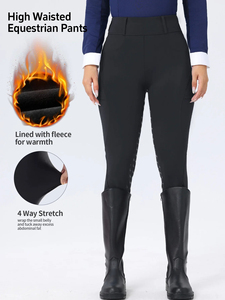 Pantalones de equitación para mujer, forrados de vellón, 100% poliéster, para otoño e invierno, con cierre de cremallera en toda la parte del asiento, antideslizantes de silicona. - Product Image 3
