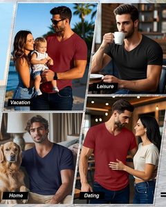 Camiseta de Cuello en V para Hombre, Algodón Premium, Manga Corta, Informal, Tejido Suave y Transpirable, Corte Ajustado, Moda de Verano, Básica para el Día a Día, Secado Rápido - Product Image 4