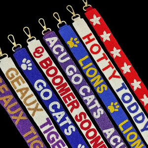 Correas de bolso con cuentas para el Día del Partido, asas de bolso personalizadas con cuentas de semillas para equipos, correas de repuesto para bandolera y hombro, correas de bolso de tela tejida - Product Image 1