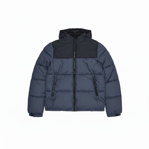Chaqueta Acolchada con Capucha para Hombre, Color Azul Marino, Cierre de Cremallera, Resistente al Viento, Relleno Grueso de Poliéster, Abrigo Casual de Invierno, Corte Regular - Product Image 1
