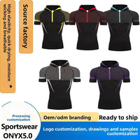 Camiseta de manga corta con capucha para hombre, camiseta de compresión para correr, secado rápido, para gimnasio, correr, camisetas deportivas, camisetas Rashguard, camiseta de entrenamiento ONYX5.0