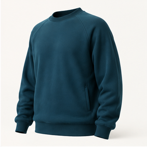 Sudadera Personalizada para Hombre, Color Verde Azulado Oscuro, Corte Holgado, Cuello Redondo, Doble Capa, Tejido Acordonado, Felpa Suave, Modelo MCRW-0048 - Product Image 3
