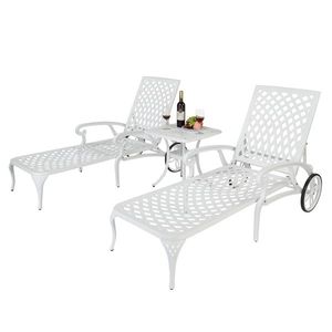 193*64.5*93cm White Cast Aluminum Courtyard Sun Lounger with Adjustable Backrest Bed Lying Feature - Product Image 3