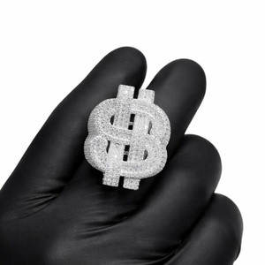 Iced Moissanite Dollar Sign <b>Ring</b> 925 Sterling <b>Silver</b> Rhodium Plated Prong Set Hip Hop Style <b>Statement</b> Jewelry Anniversary Gifts - Product Image 6