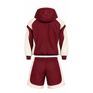 Mens <b>Burgundy</b> Neutral Nylon Quarter Zip Hoodie <b>Shorts</b> Set Two Tone Lightweight Athletic Gym Training Running Sportswear - Product Image 2