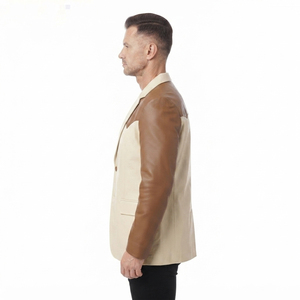 <b>Men's</b> Leather Blazer Jacket Office Business Wear <b>Men's</b> Leather Blazer Jacket with <b>Long</b> Sleeves <b>Men</b> Button Leather Blazer <b>Coat</b> - Product Image 3