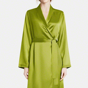 Robe longue en satin vert pour femme, élégante, style cache-cœur, longueur totale, vêtement de nuit, chemise de nuit - Product Image 3