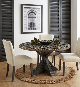 Traditional <b>Round</b> Solid Wood <b>Outdoor</b> Dining <b>Table</b> with Slatted Top Pedestal Base for Villa & Hotel Garden Patio - Product Image 3