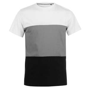 T-shirt pour homme en coton mélangé, col rond, décontracté, avec blocs de couleur blanc, gris et noir - Product Image 2